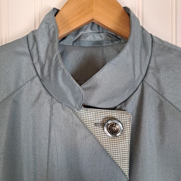 VTG Fleet Street Long Trench Rain Coat Womens 8 Blue Rubberized Button Front 80s - Picture 6 of 16